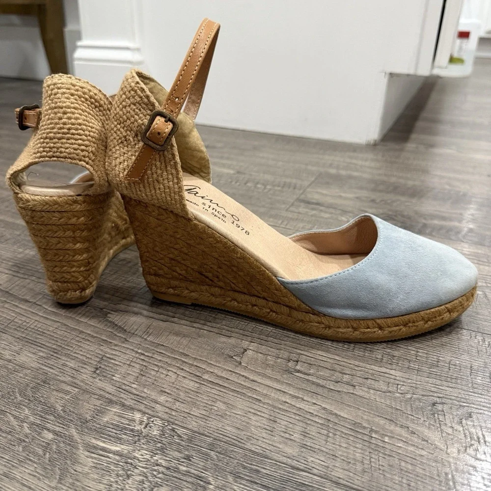 Gaimo Obi Espadrille Wedge Sandals Women's 9.5 Blue Suede Leather Handmade Spain